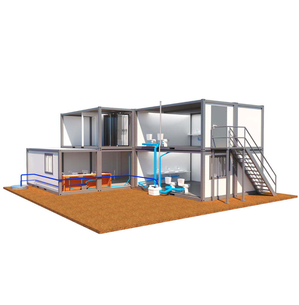 Evacua las aguas servidas de una estructura modular
