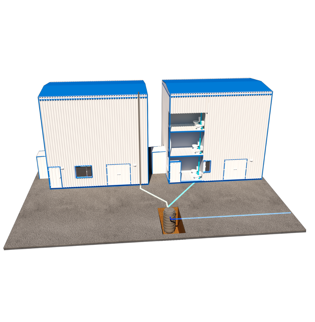 Evacua las aguas servidas de un edificio modular